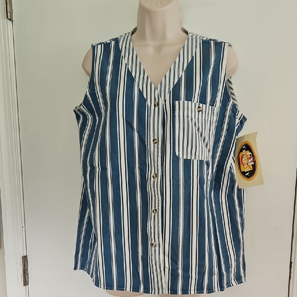 Vintage NWT CM Company Brand Striped Top Or Vest Size M Oversized